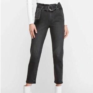 Express High Rise Belted Ankle Jeans - Size 16R - Faded Black / Gray
